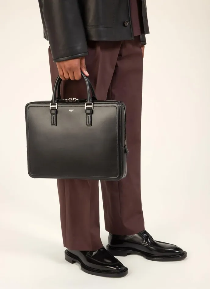 Men Bally Business Bags Sergy 8211 Leather Business Bag In Black