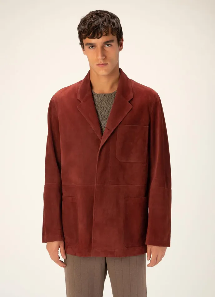 Men Bally Leather Suede Jacket 8211 Suede Outerwear In Heritage Red