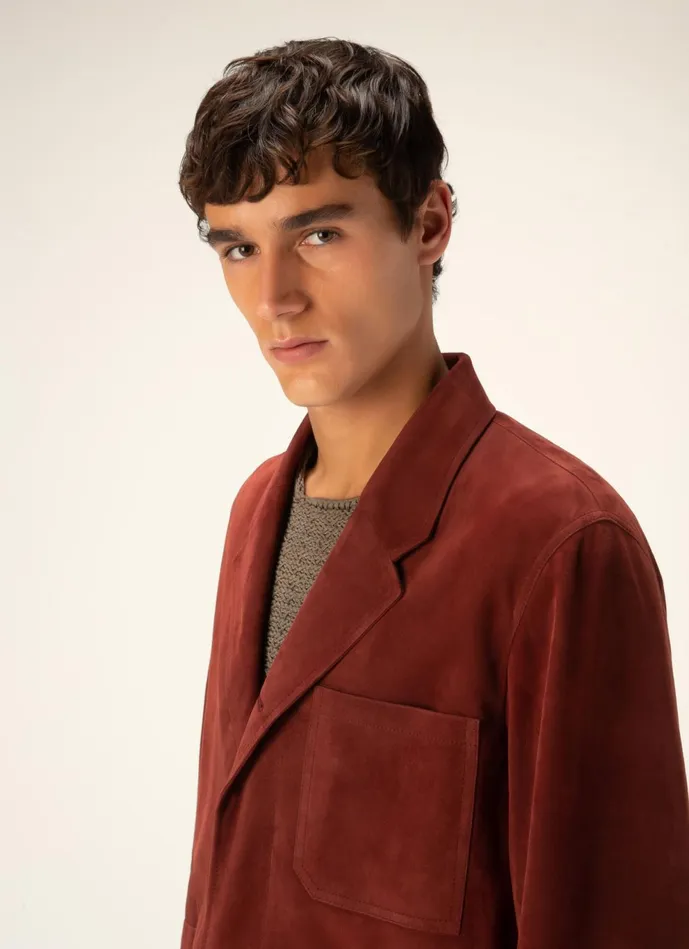 Men Bally Leather Suede Jacket 8211 Suede Outerwear In Heritage Red