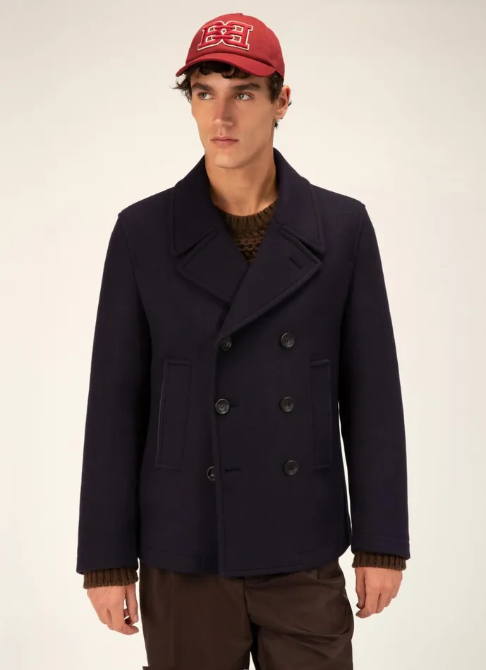 Men Bally Outerwear Pea Coat 8211 Virgin Wool Mix Outerwear In Navy