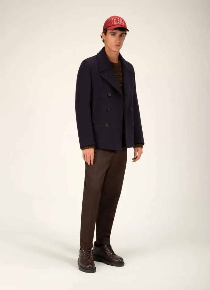 Men Bally Outerwear Pea Coat 8211 Virgin Wool Mix Outerwear In Navy