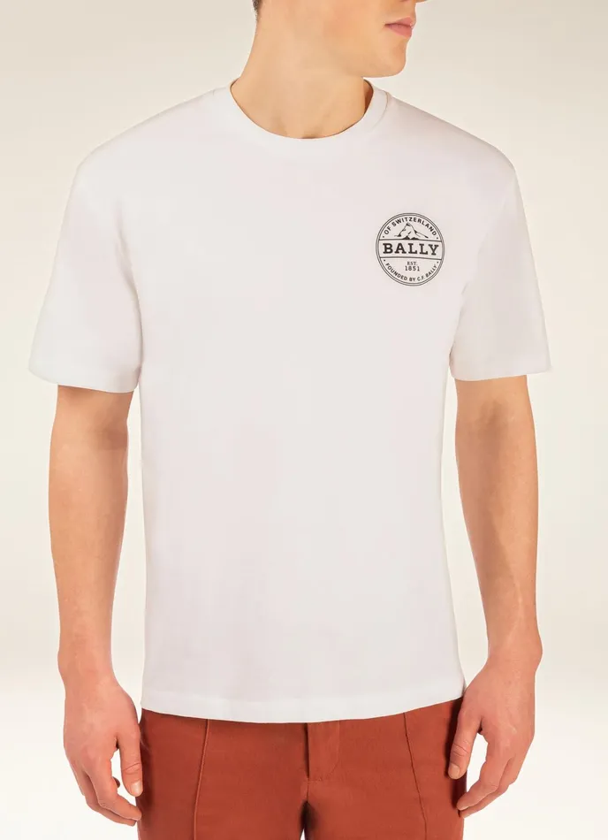 Men Bally Shirts And TShirts Bally Stamp TShirt 8211 Cotton Top In White