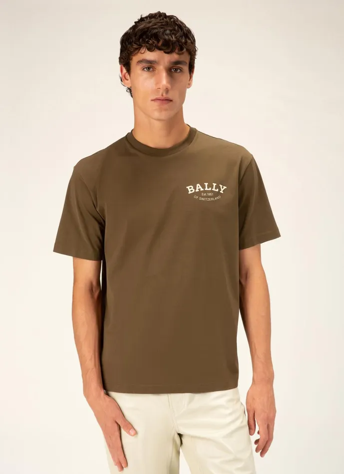 Men Bally Shirts And TShirts Logo TShirt 8211 Cotton Top In Moss Green