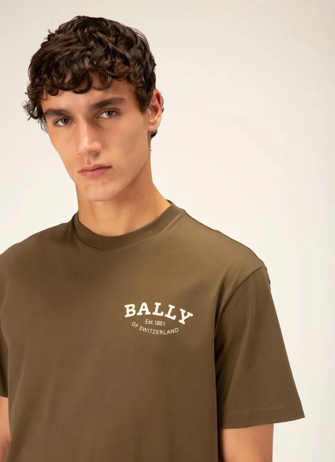 Men Bally Shirts And TShirts Logo TShirt 8211 Cotton Top In Moss Green
