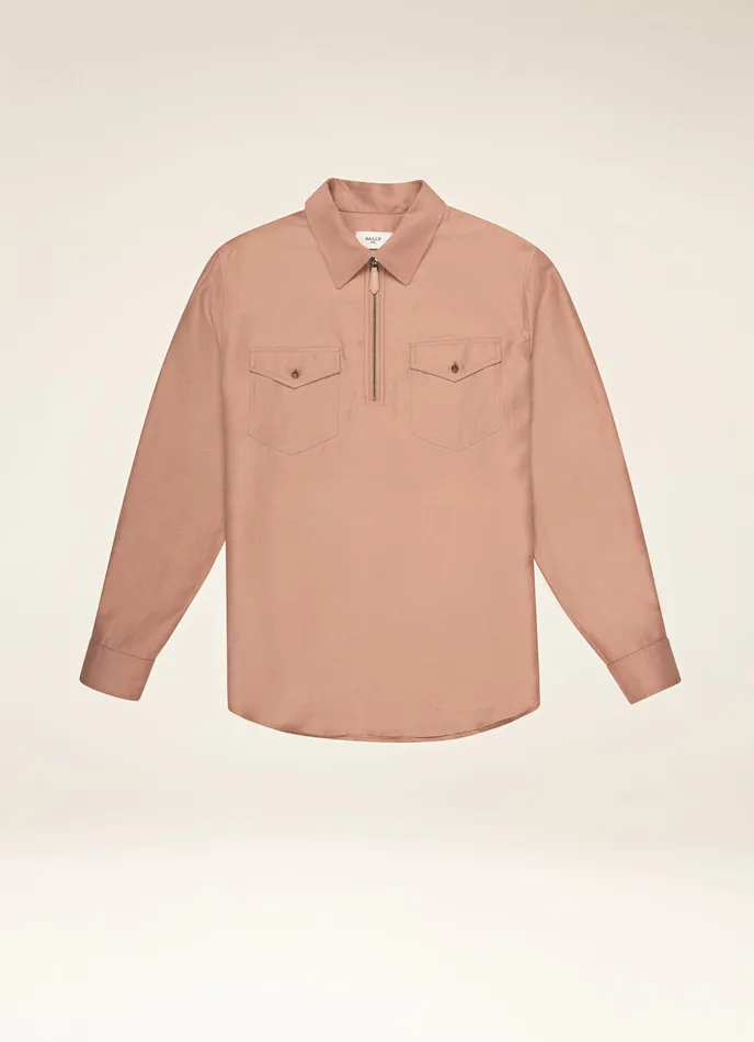 Men Bally Shirts And TShirts ZipUp Shirt 8211 Viscose and Linen Mix Shirt In Pink