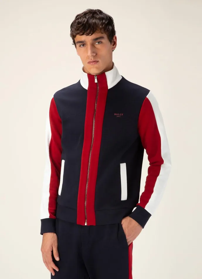 Men Bally Tracksuits Tracksuit Top 8211 Cotton Top In Navy and Bally Red