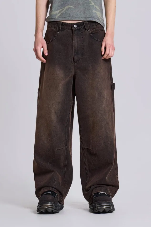 Men Brown Extreme Baggy Carpenter Jeans Jaded London Colossus Jeans