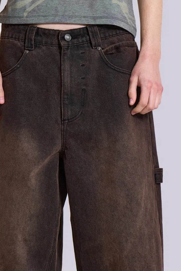 Men Brown Extreme Baggy Carpenter Jeans Jaded London Colossus Jeans