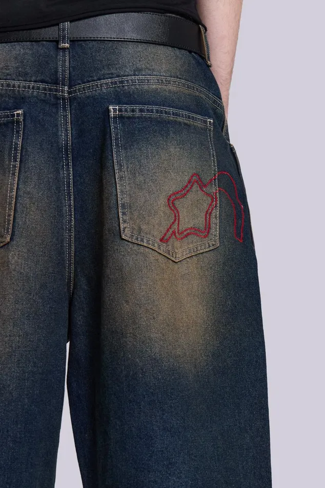 Men Dark Rinse Denim Shorts Jumbo Fit Jaded London Shorts and Jorts