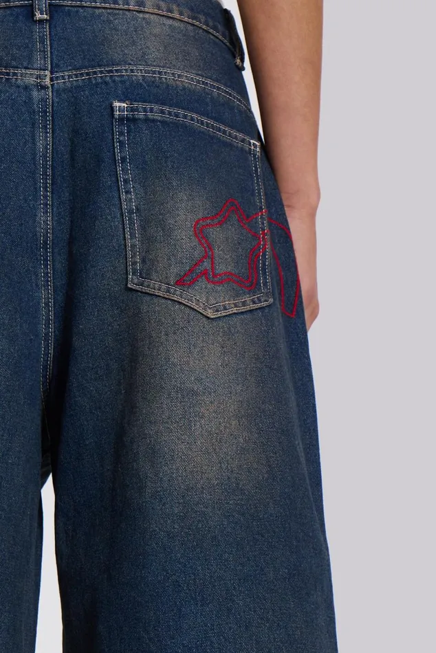 Men Dark Rinse Denim Shorts Jumbo Fit Jaded London Shorts and Jorts