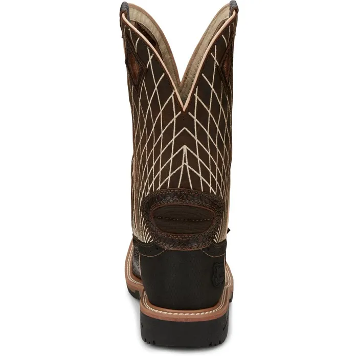 MEN Derrickman 12034 Comp Toe Brown Croc Print Justin Boots Work