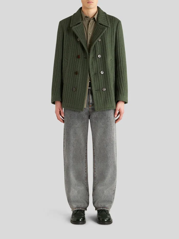 Men DoubleBreasted Sportswear Jacket With Herringbone Pattern Etro Coats And Outerwear
