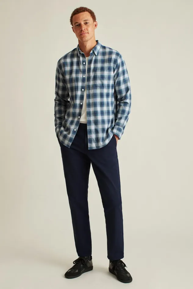 Men Everyday Lightweight Flannel Shirt Light Navy Plaid Bonobos Casual Shirts