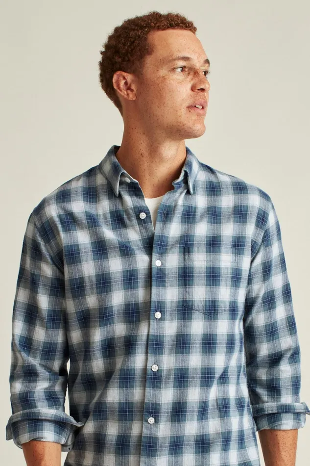 Men Everyday Lightweight Flannel Shirt Light Navy Plaid Bonobos Casual Shirts