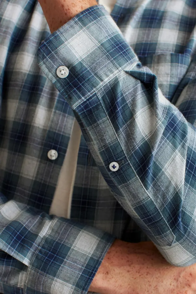 Men Everyday Lightweight Flannel Shirt Light Navy Plaid Bonobos Casual Shirts