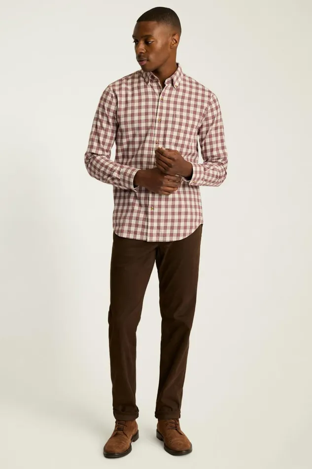 Men Everyday Lightweight Flannel Shirt Red Cream Plaid Bonobos Casual Shirts