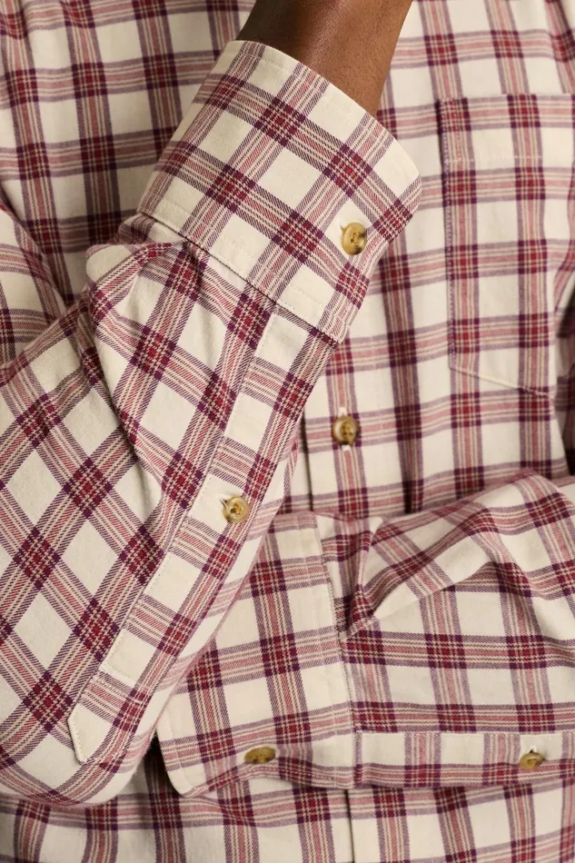 Men Everyday Lightweight Flannel Shirt Red Cream Plaid Bonobos Casual Shirts