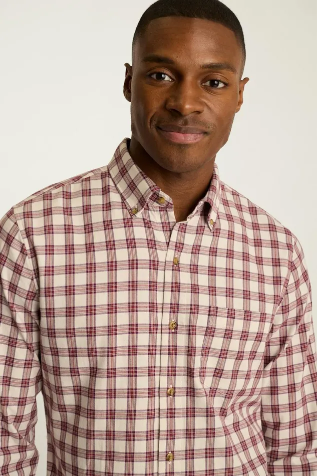 Men Everyday Lightweight Flannel Shirt Red Cream Plaid Bonobos Casual Shirts