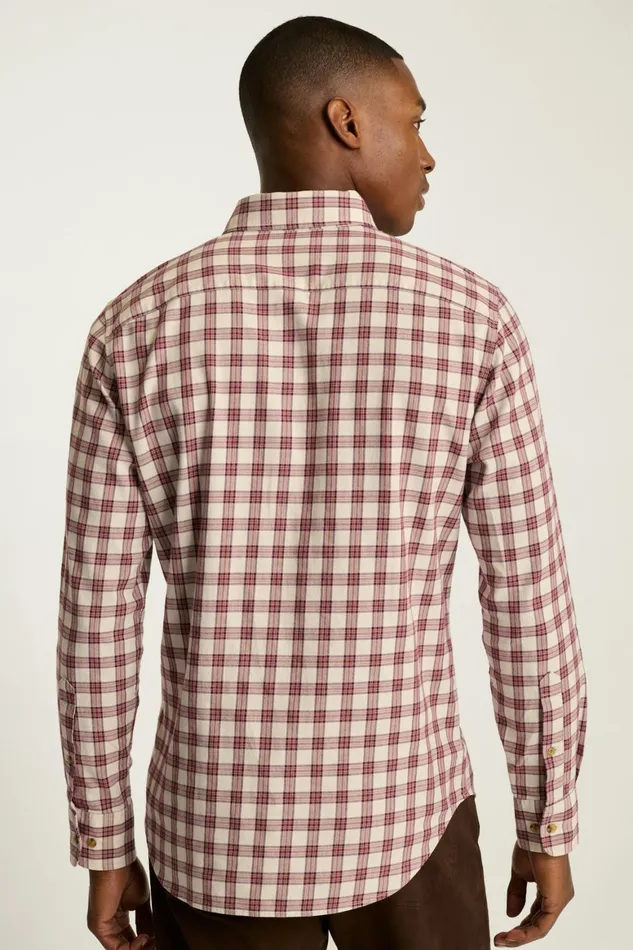 Men Everyday Lightweight Flannel Shirt Red Cream Plaid Bonobos Casual Shirts
