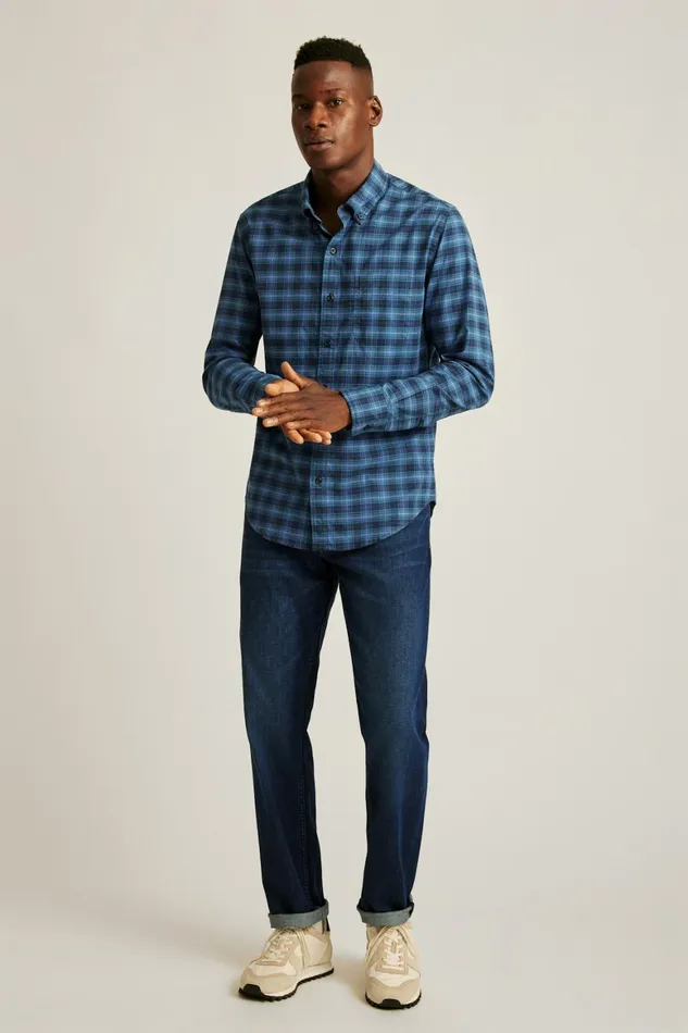 Men Everyday Shirt Bright Navy Plaid Bonobos Casual Shirts