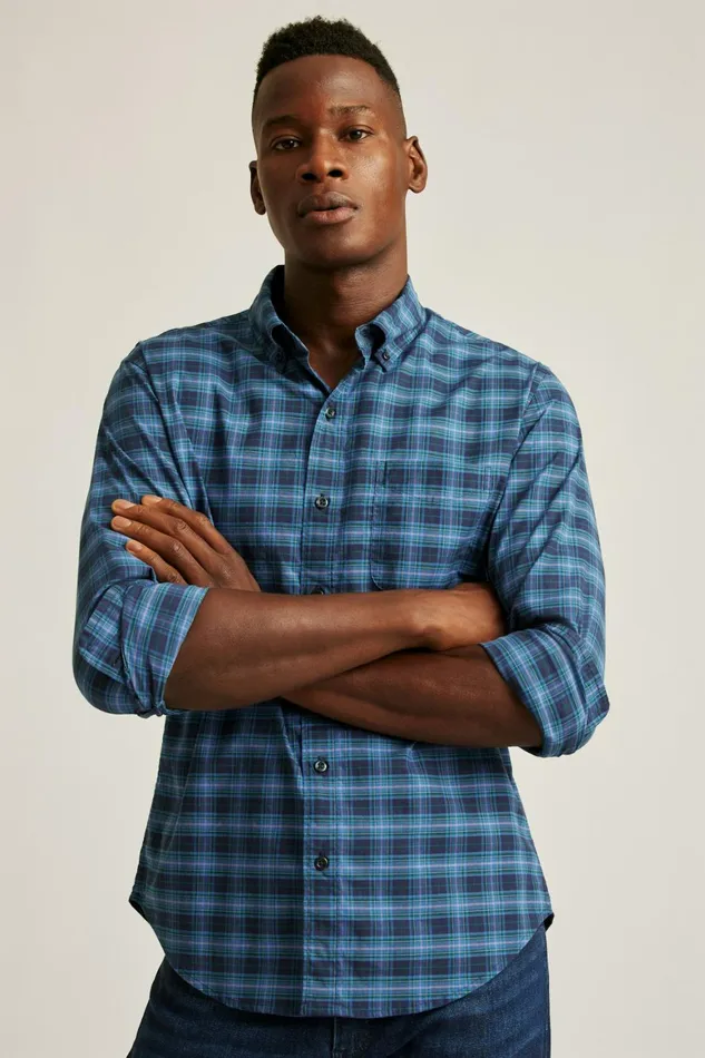 Men Everyday Shirt Bright Navy Plaid Bonobos Casual Shirts