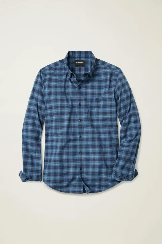 Men Everyday Shirt Bright Navy Plaid Bonobos Casual Shirts