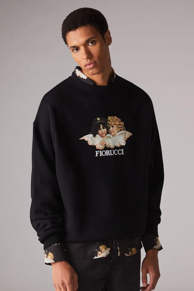 Men Fiorucci Sweatshirts and Hoodies Angels Sweatshirt Black Men Fiorucci Sweatshirts and Hoodies Angels Sweatshirt Black