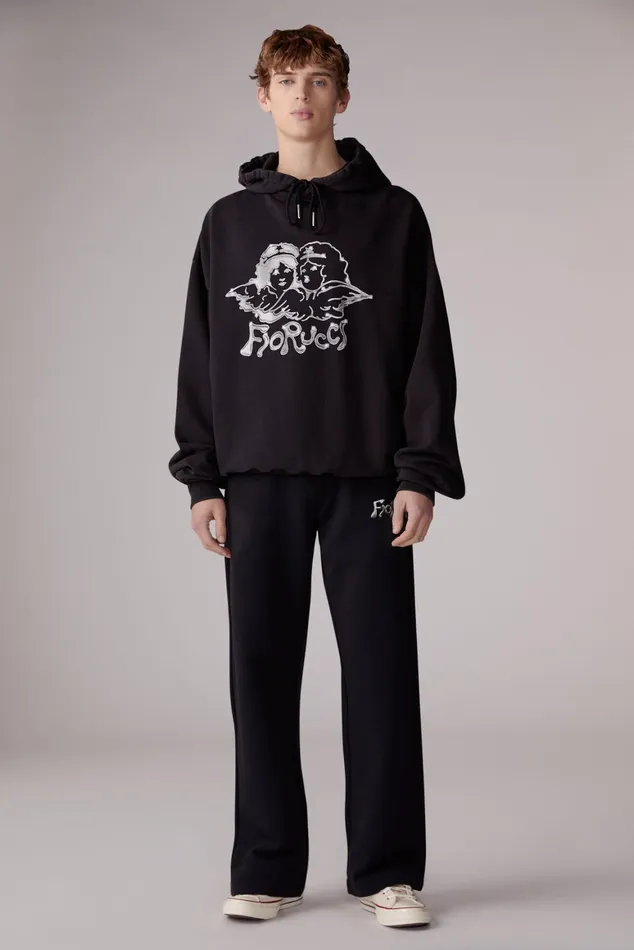 Men Fiorucci Sweatshirts and Hoodies Chrome Angels Hoodie Black