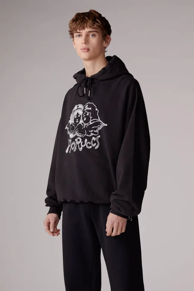 Men Fiorucci Sweatshirts and Hoodies Chrome Angels Hoodie Black