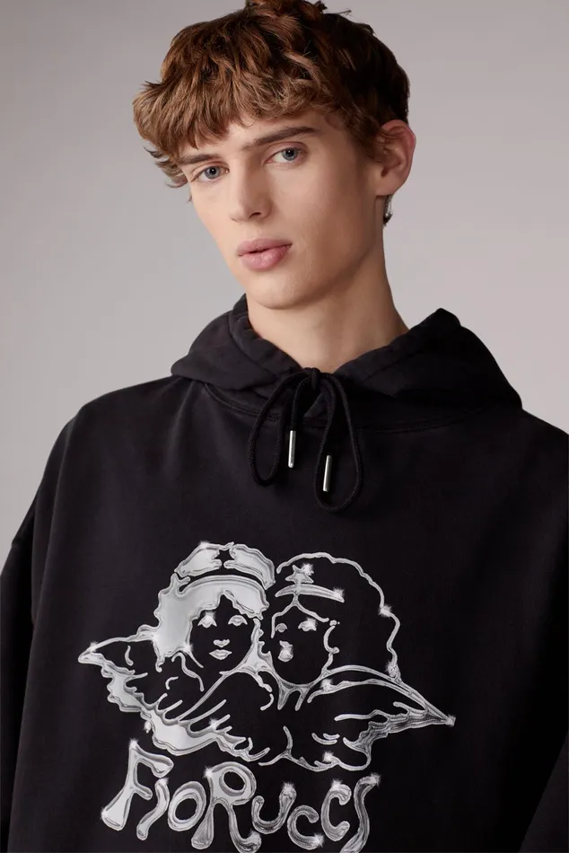 Men Fiorucci Sweatshirts and Hoodies Chrome Angels Hoodie Black