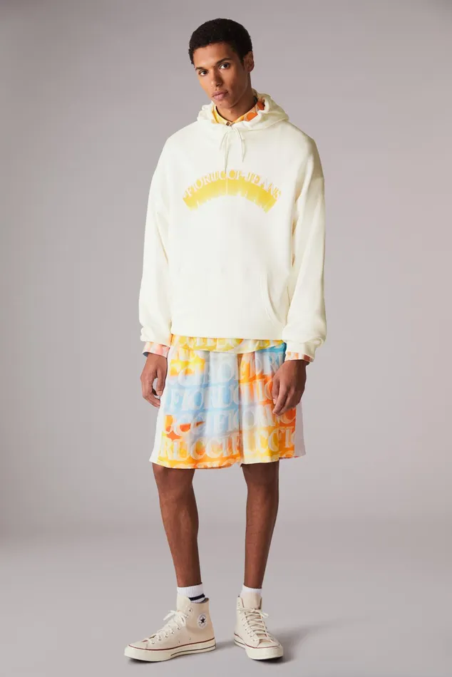 Men Fiorucci Sweatshirts and Hoodies Jeans Logo Hoodie Off White