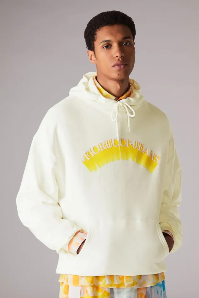 Men Fiorucci Sweatshirts and Hoodies Jeans Logo Hoodie Off White Men Fiorucci Sweatshirts and Hoodies Jeans Logo Hoodie Off White