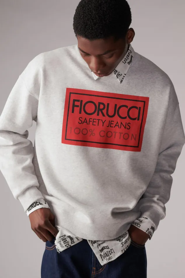 Men Fiorucci Sweatshirts and Hoodies Safety Jeans Logo Sweatshirt Grey Men Fiorucci Sweatshirts and Hoodies Safety Jeans Logo Sweatshirt Grey