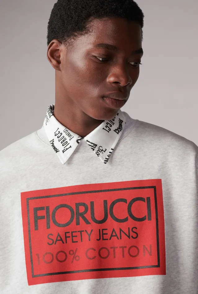Men Fiorucci Sweatshirts and Hoodies Safety Jeans Logo Sweatshirt Grey Men Fiorucci Sweatshirts and Hoodies Safety Jeans Logo Sweatshirt Grey