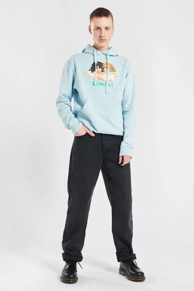 Men Fiorucci Sweatshirts and Hoodies Vintage Angels Hoodie Pale Blue Men Fiorucci Sweatshirts and Hoodies Vintage Angels Hoodie Pale Blue