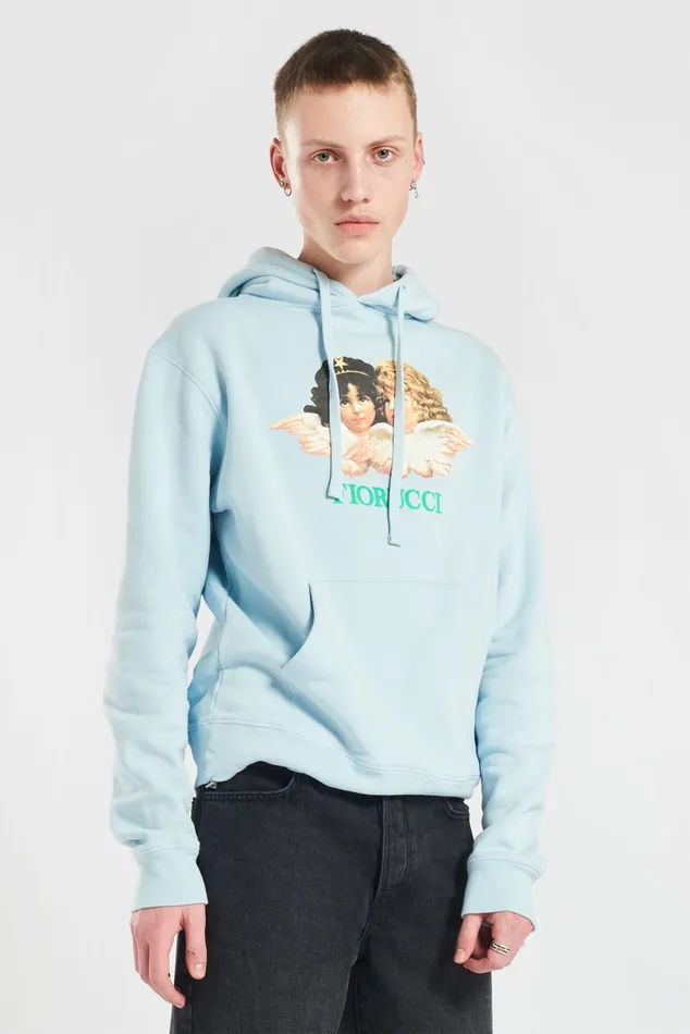 Men Fiorucci Sweatshirts and Hoodies Vintage Angels Hoodie Pale Blue Men Fiorucci Sweatshirts and Hoodies Vintage Angels Hoodie Pale Blue