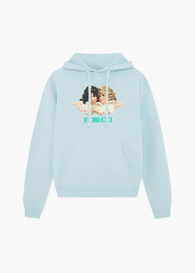 Men Fiorucci Sweatshirts and Hoodies Vintage Angels Hoodie Pale Blue Men Fiorucci Sweatshirts and Hoodies Vintage Angels Hoodie Pale Blue