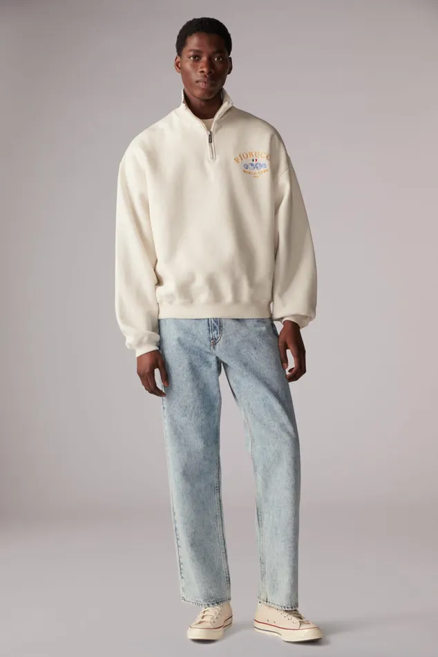 Men Fiorucci Sweatshirts and Hoodies World Over Quarter Zip Sweatshirt Cream