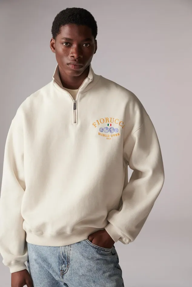 Men Fiorucci Sweatshirts and Hoodies World Over Quarter Zip Sweatshirt Cream Men Fiorucci Sweatshirts and Hoodies World Over Quarter Zip Sweatshirt Cream