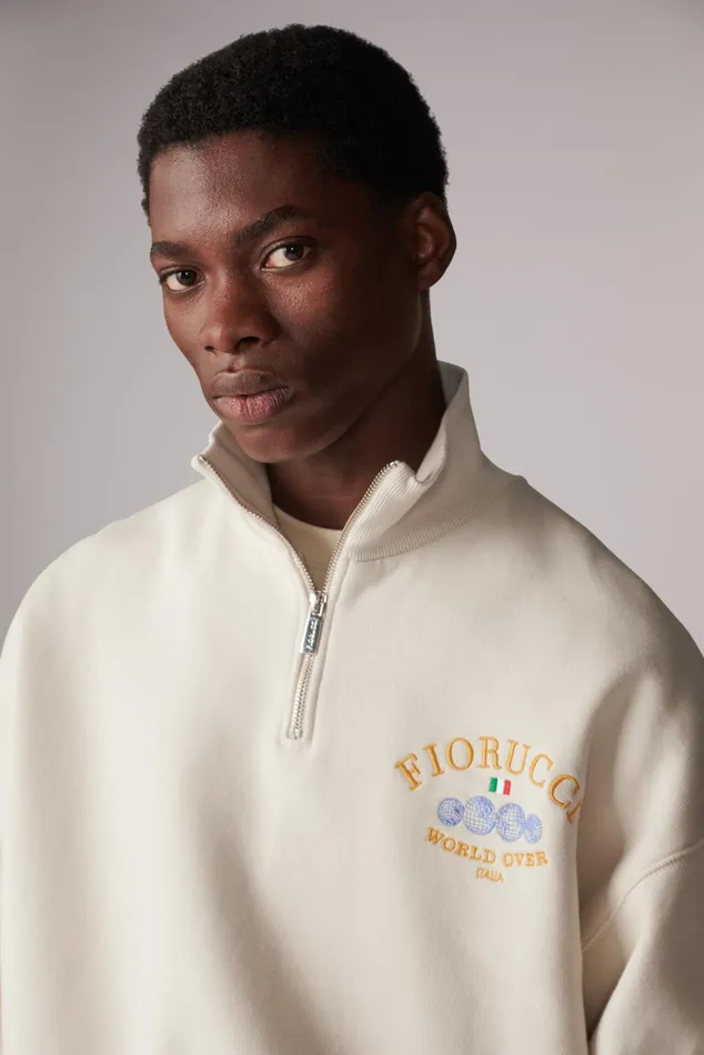 Men Fiorucci Sweatshirts and Hoodies World Over Quarter Zip Sweatshirt Cream Men Fiorucci Sweatshirts and Hoodies World Over Quarter Zip Sweatshirt Cream
