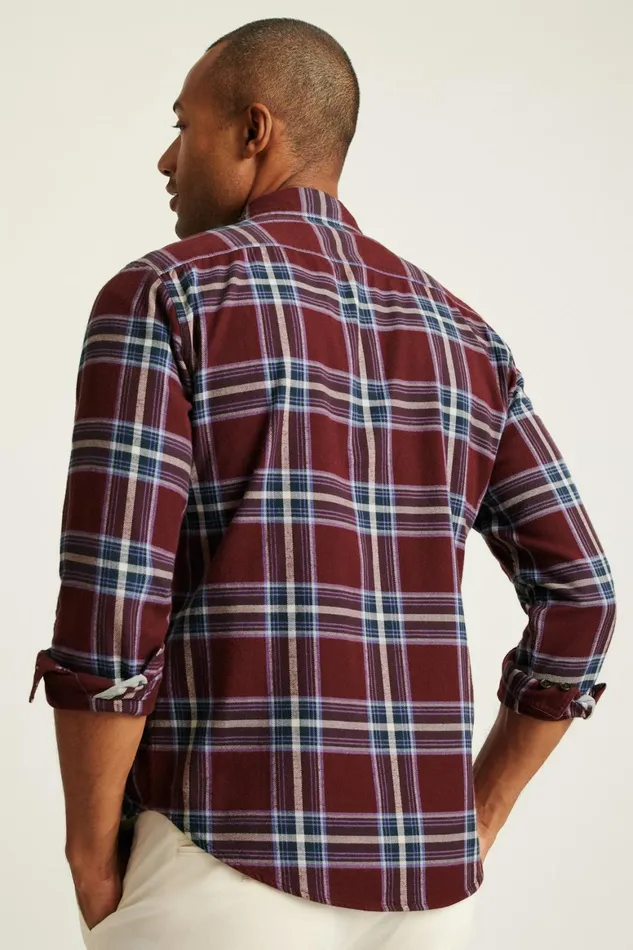 Men Fireside Flannel Shirt Burgundy Huxley Plaid Bonobos Overshirts