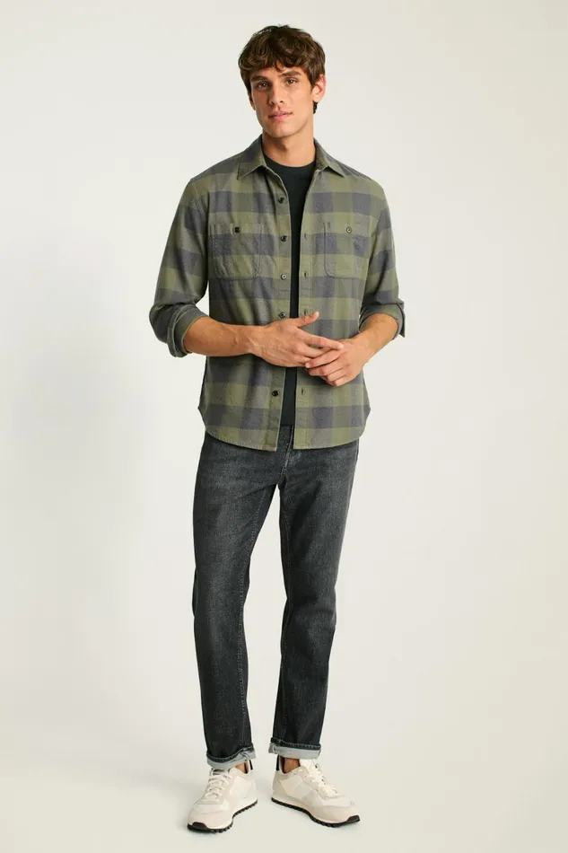 Men Fireside Flannel Shirt Olive Green Buffalo Plaid Bonobos Overshirts