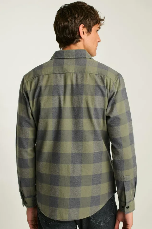 Men Fireside Flannel Shirt Olive Green Buffalo Plaid Bonobos Overshirts
