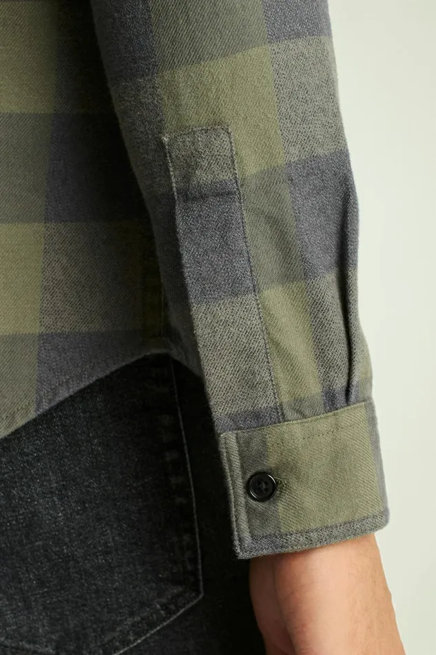 Men Fireside Flannel Shirt Olive Green Buffalo Plaid Bonobos Overshirts