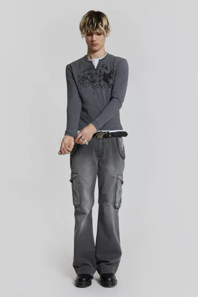 Men Grey Slub Denim Cargos Jaded London Cargo Pants