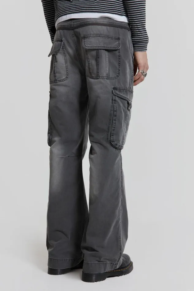 Men Grey Slub Denim Cargos Jaded London Cargo Pants
