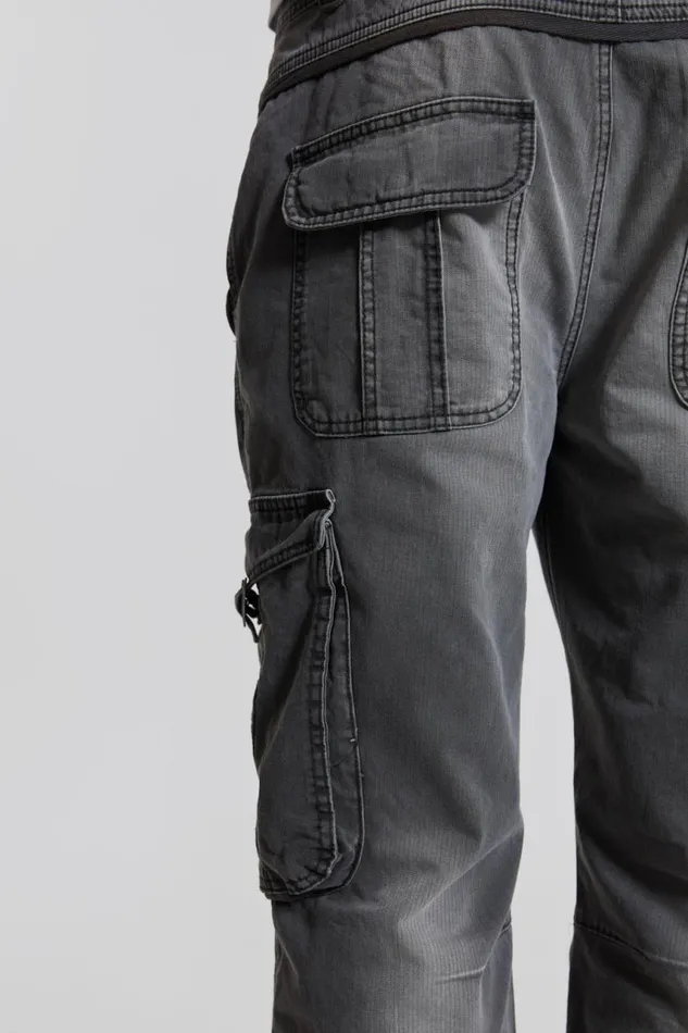 Men Grey Slub Denim Cargos Jaded London Cargo Pants
