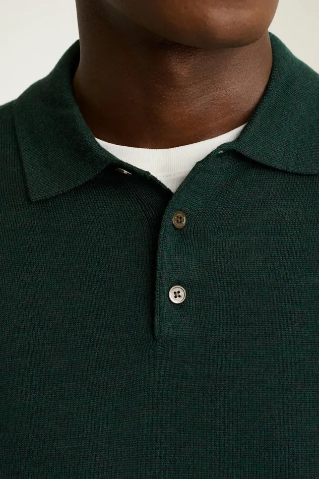 Men Hudson Long Sleeve Sweater Polo Forest Green Merino Bonobos Sweater Polos