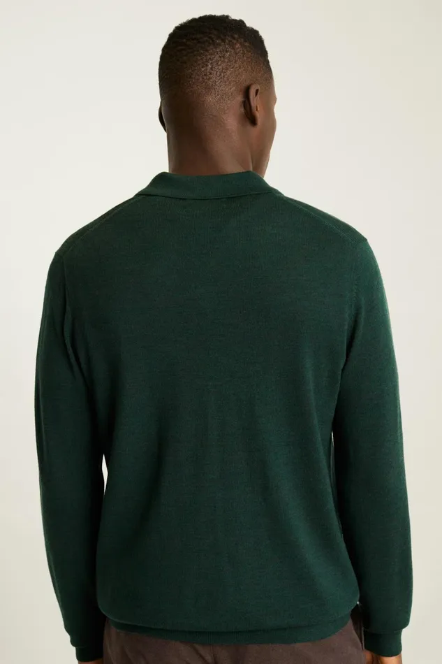 Men Hudson Long Sleeve Sweater Polo Forest Green Merino Bonobos Sweater Polos