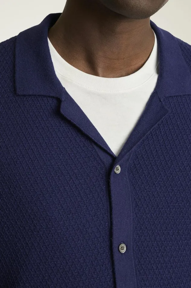 Men Hudson Long Sleeve Sweater Polo Navy Cotton Cashmere Diamond Bonobos Sweater Polos